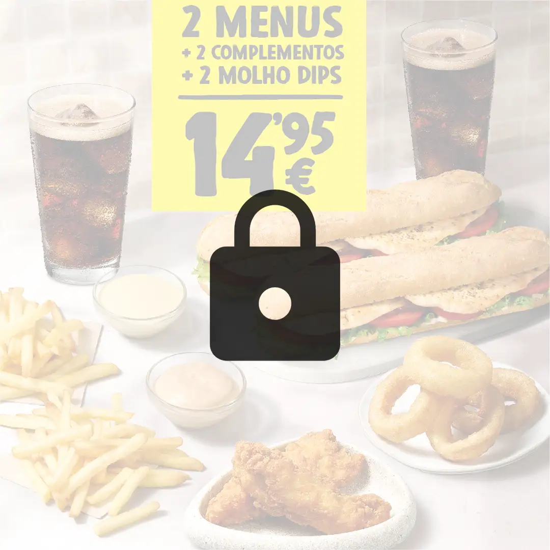 Cupão 2 Menus + 2 complementos + 2 molhos dip Pans